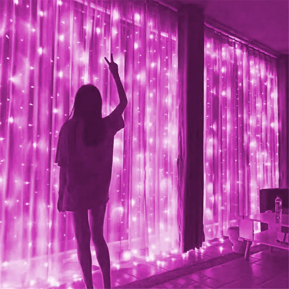 

USB LED Curtain 8Modes Lights Wedding Garland for Bedroom Living Room Decor Christmas Decorations EID Mubarak Valentine's Day