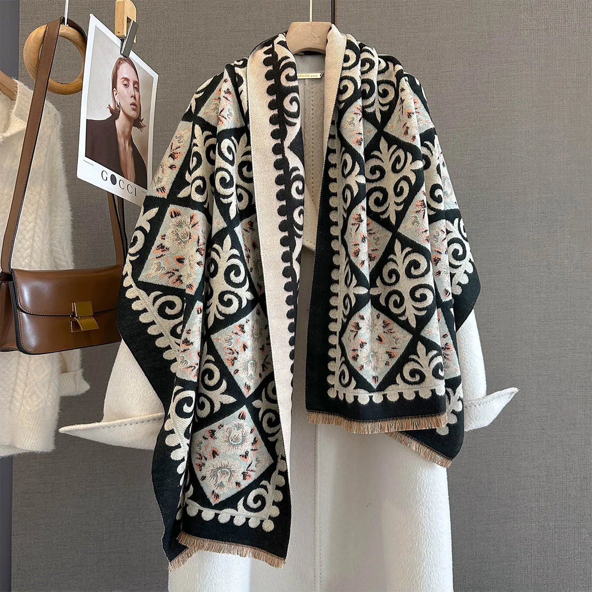 Neue Mode Winter Duplex Druck Kaschmir Schal Frauen Hohe Qualität Verdicken Wrap Schal Damen Pashmina Jacquard Schals Luxus – Detail 18