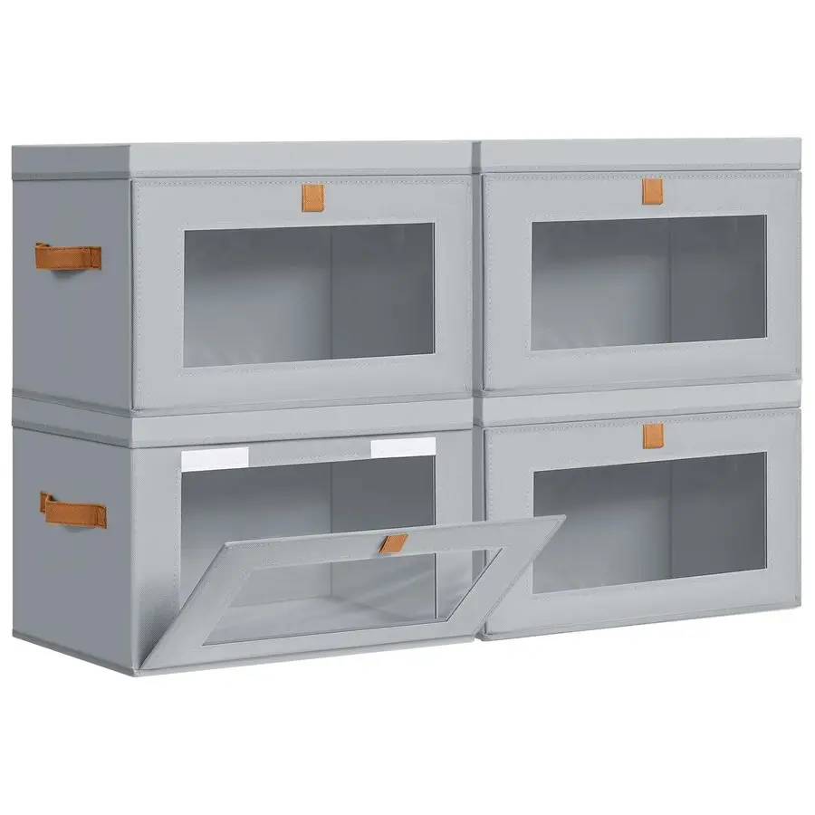 

Storage Bins with Lids 4 Pack Large Fabric Closet Organizer with Window amp Handles, Collapsible Decorative Storage Boxes for Sh