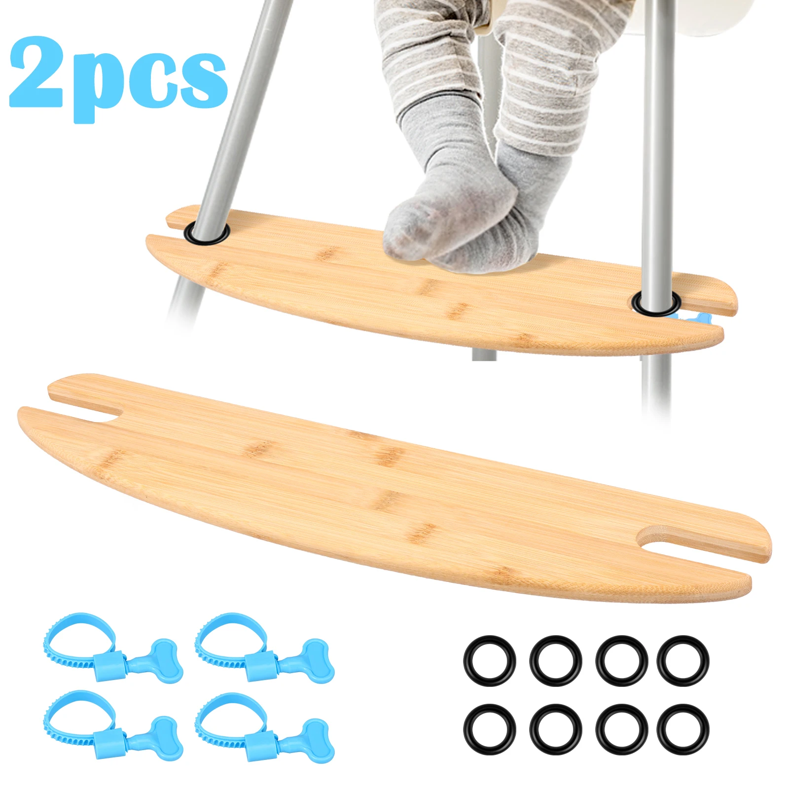 

2Pcs Baby HighChair Foot Rest Natural Bamboo Infant Seat Foot Rest Non-slip Height Adjustable High Chair Footrest for Home