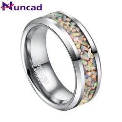 Nuncad 8mm Steel Color Electroplated Polished Natural Colorful Opal Tungsten Carbide Rings Men's Jewelry Wedding Bands Rings