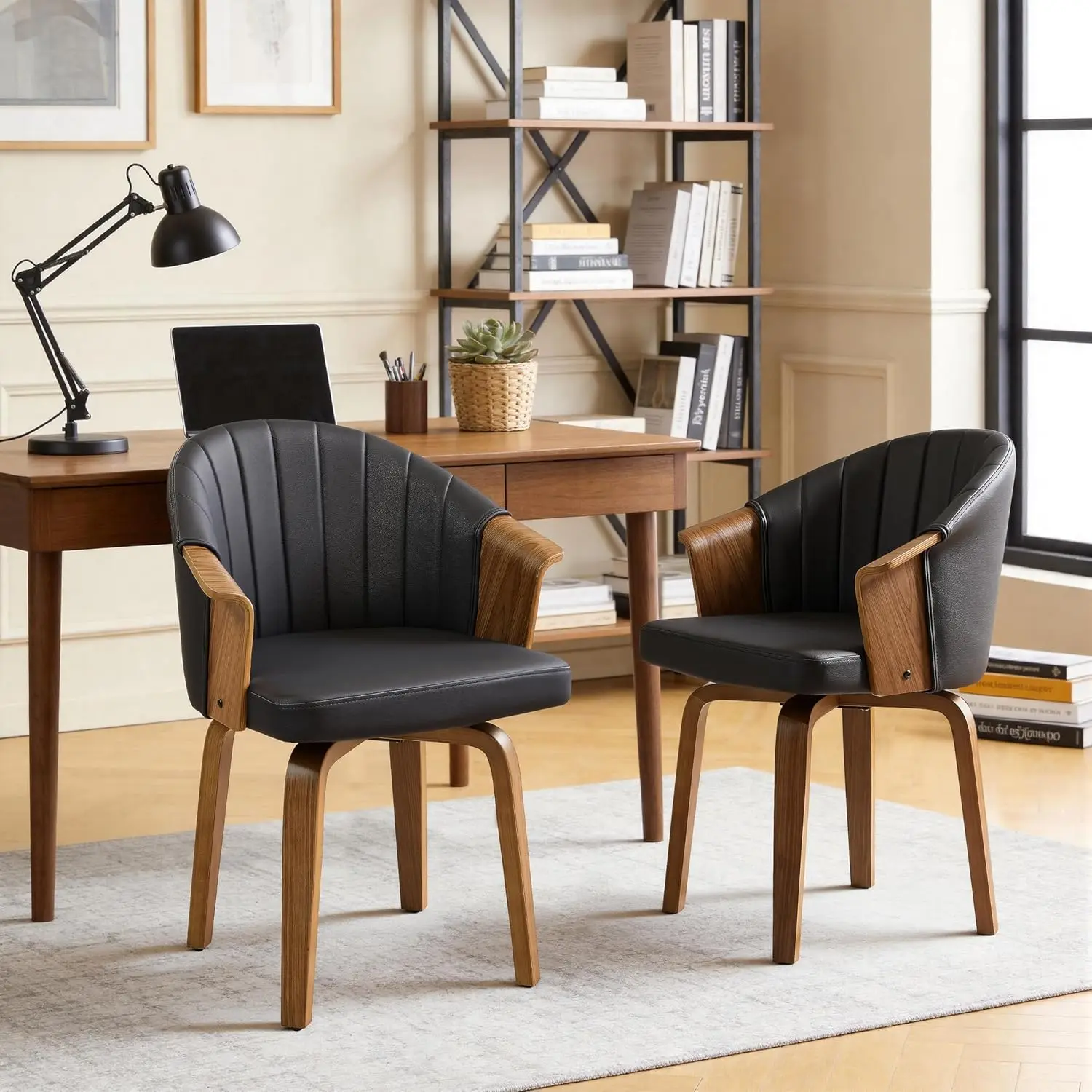 Faux Leather Swivel Desk Chair Armless No Wheels, Ergonomic Office Home Task Chair Matte Black, Customized