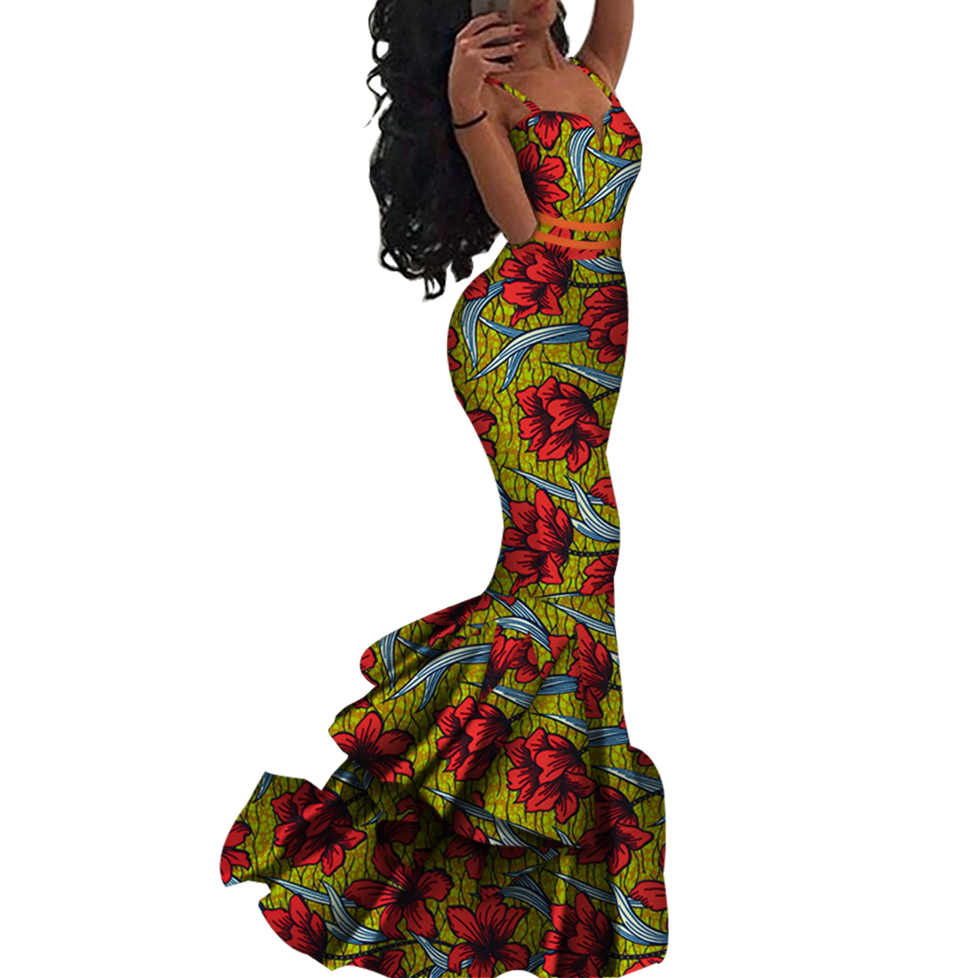 

Maxi African Dress for Women Strap Dresses Elegant Wedding Ankara Wax Print Party Dress African Print Dresses for Women Wy5445