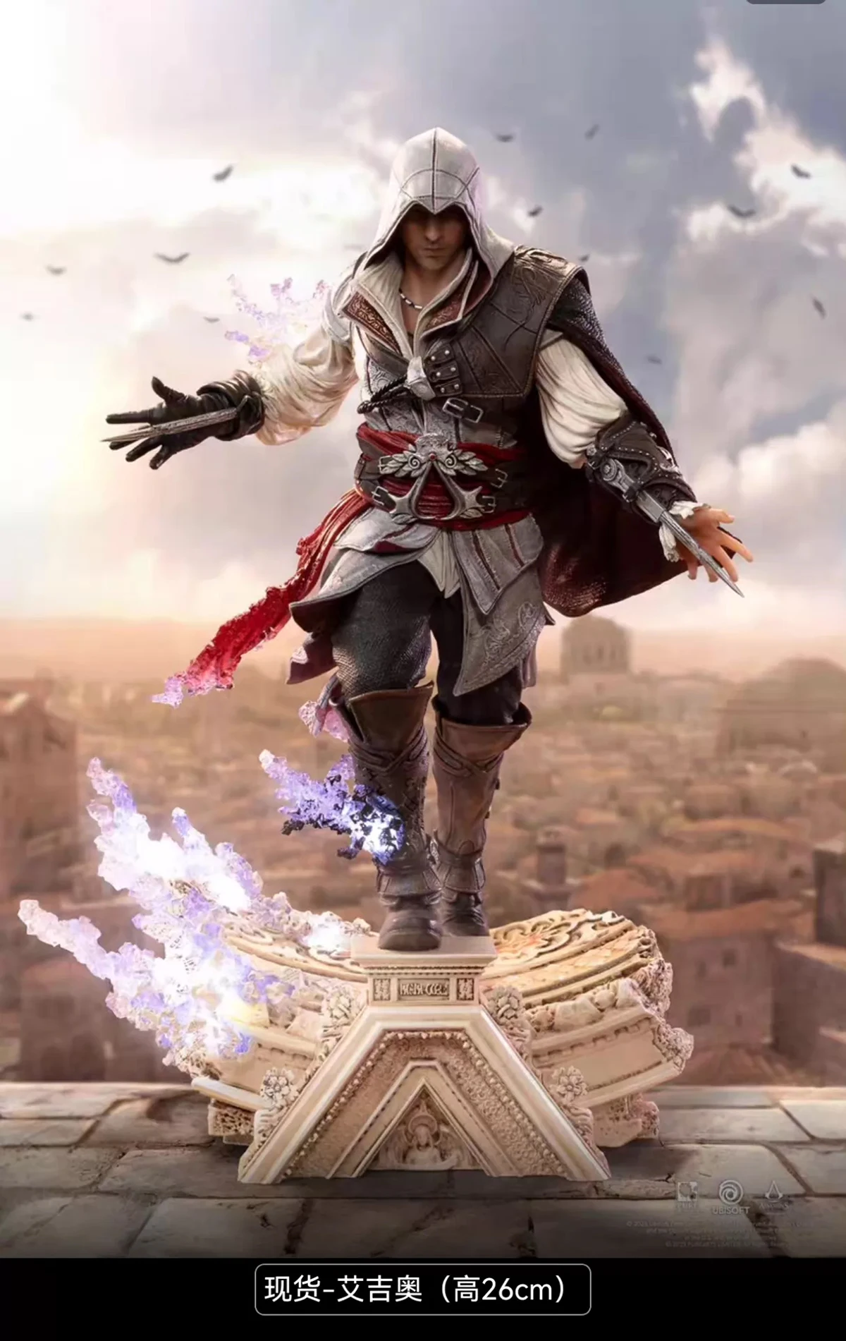 Figura de Ezio Auditore a Escala 1/6 de UBISOFT Original, Estatua con Panel de Luz, Figura de Soldado Coleccionable, Modelo de 26 CM