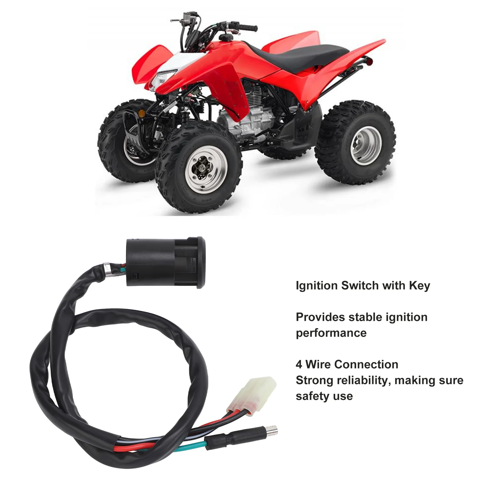 ATV Ignition Switch With 2 Keys 4 Wire Stable Ignition Performance Long Lifespan For Trx250TE Trx250TM Recon