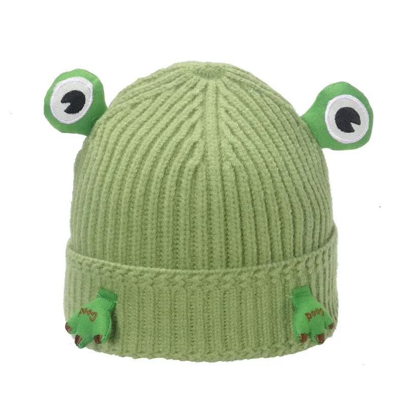 

Cartoon Frog Knitted Beanie with Ear Flaps Winter Warm Hat for Women Girls Cute Animal Design Cold Weather Cap