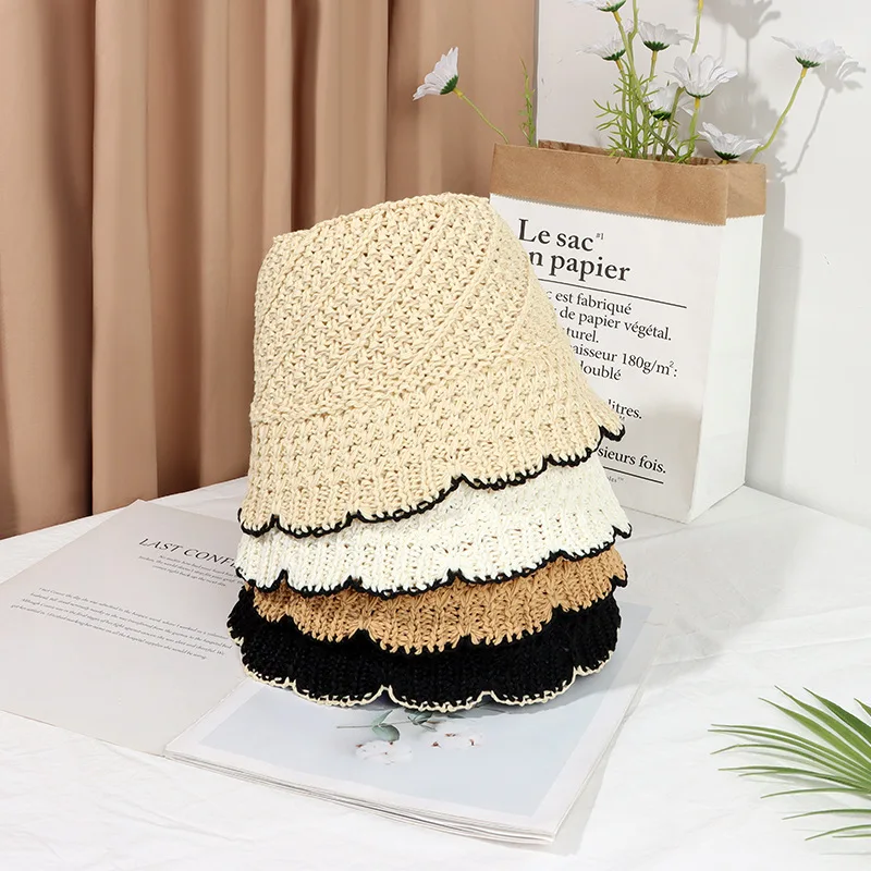 Summer Fashion Lady Beach Hat Foldable Bucket Hat For Women Outdoor Sunshade Solid Fisherman Hat With Edge Party Gift