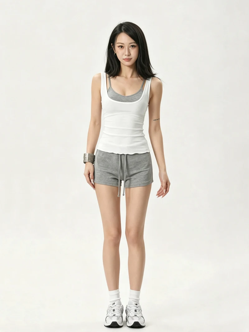 Two Piece Contrast Color Camisole & Outer Tank Top Set, Slimming Layering Sleeveless Vest for Women