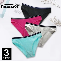 Women Underwear Ladies Panties Cotton Low Rise Solid Cute Bow Soft Breathable Briefs 3 Pcs/lot
