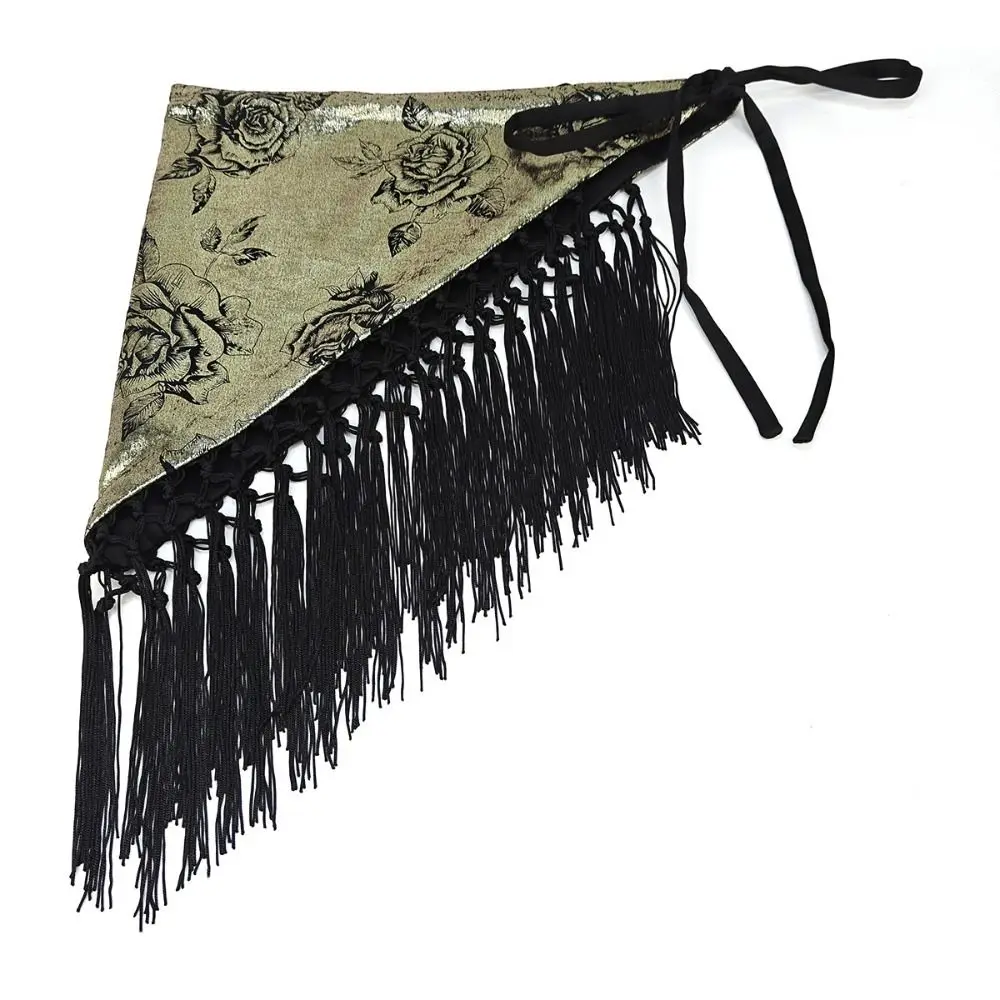Chinese Style Triangular Waist Belt Printing Tassel Trim Butt Curtain Leopard Print Y2K Floral Triangular Belt