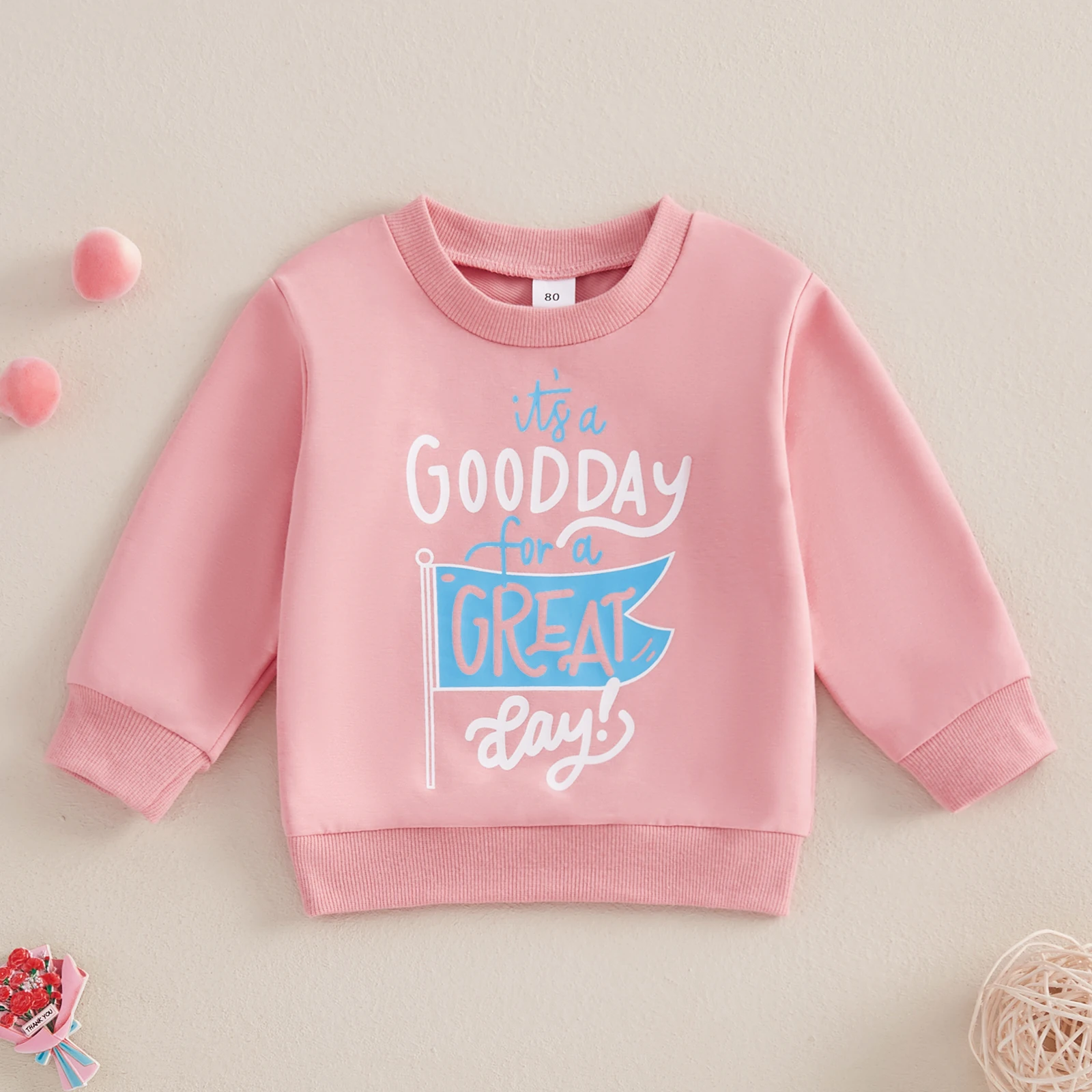 BeQeuewll Casual Baby Boys Girls Sweatshirts Spring Autumn Toddler Pullover Tops Long Sleeve Flag Letter Print Kids Clothes