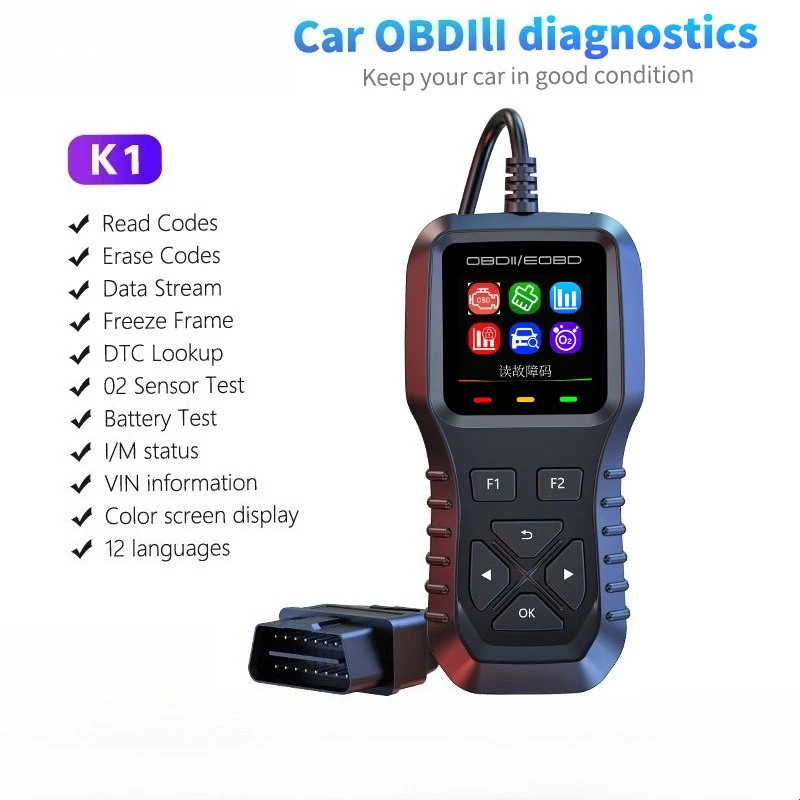 

Автомобильный диагностический прибор OBD2 с цветным экраном, детектор неисправностей автомобиля, обнаружение аккумулятора, многофункциональный диагностический прибор K1
