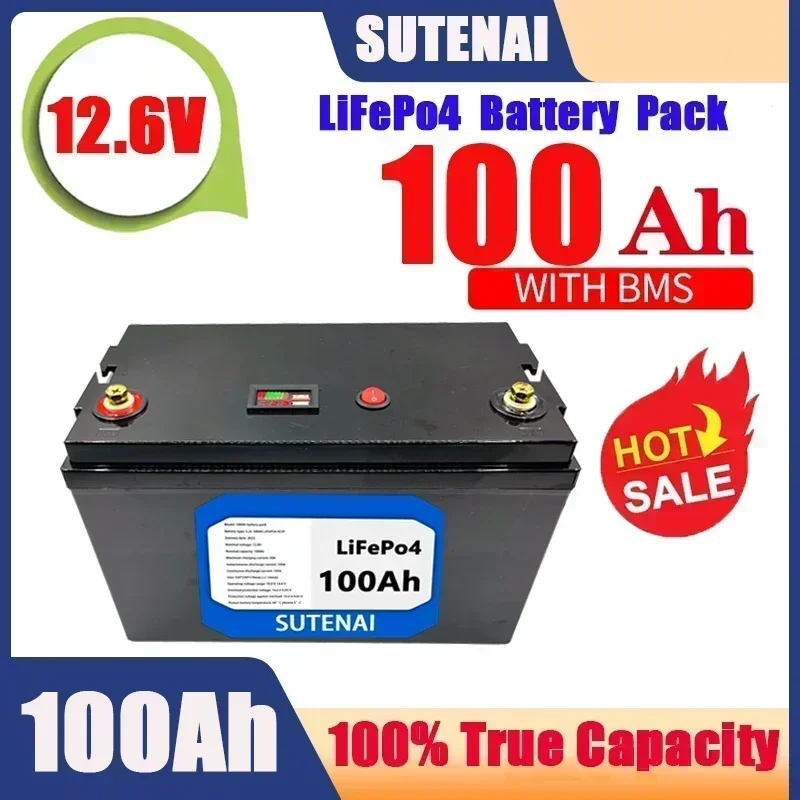 12V 100Ah Lithium Iron Phosphate Battery LiFePO4 Built-in BMS LiFePO4 Battery for Solar Power System RV House Trolling Motor