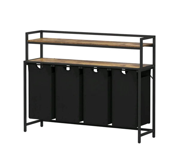 

！@Combohome Laundry Hamper 4 Section Pull Out Laundry Clothes Basket Organizer with Shelves and 4 Removable Bags and Handles