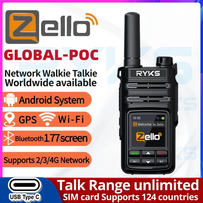 Zello 장거리 PoC 라디오 스마트 SIM 카드 워키토키, 4G LTE 네트워크, 100km 와이파이 통신, 양방향 라디오