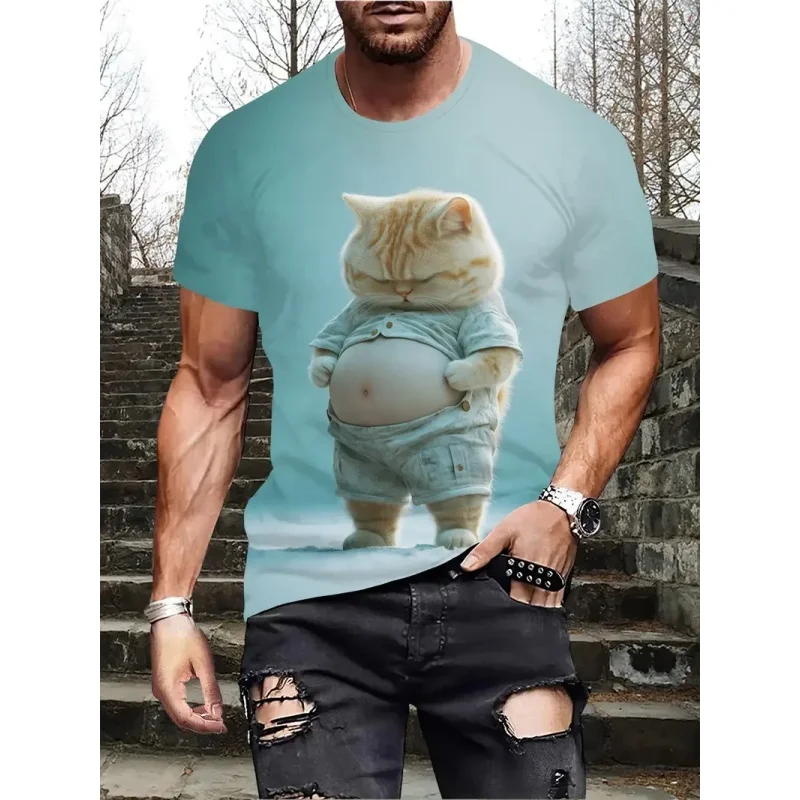 3D Printed Fish Cat Shark T Shirt For Men Cute Animal Pattern T-Shirts Summer Fashion Round Neck Loose Tops Short Sleeve Tees