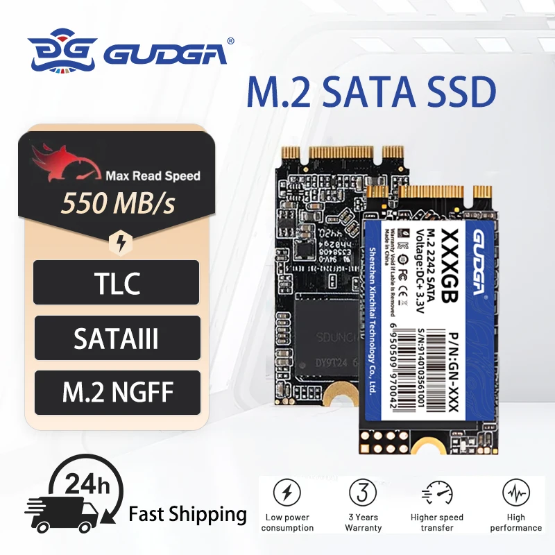 GUDGA HD 노트북 데스크탑용 내장 솔리드 스테이트 드라이브, M2 SSD 64GB, 128GB, M.2 NGFF 2242 256GB, 512GB, SATA3 SSD NGFF 2280, 1TB, 2TB 