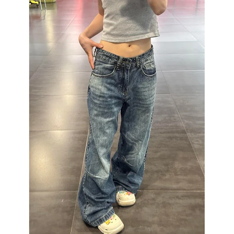 

Vintage Blue Y2k Boyfriend Ripped Jeans Women Harajuku Baggy Denim Trouser Japanese 2000s Style Oversize Jean Long Pants Clothes