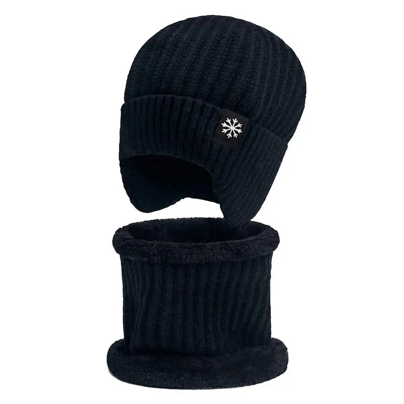 Winter Beanie Hat Scarf Sets 2 Piece Fleece Lined Thermal Knit Beanie Scarf Winter Earmuff Beanie Winter Pullover Hat Ear