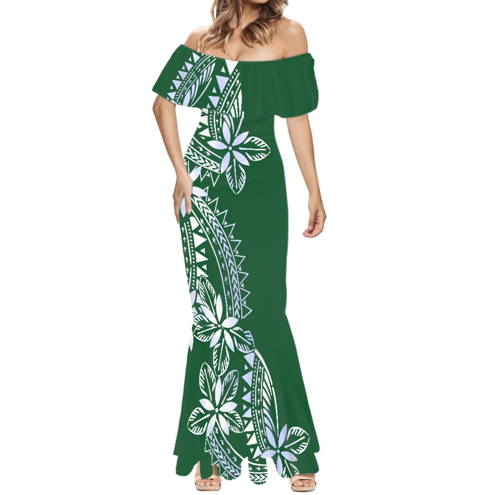 Polynesian Tribal Pohnpei Totem Tattoo Prints Elegant Women's Short Sleeve Fishtail Dress Holiday Beach Party Luxury S-7XL