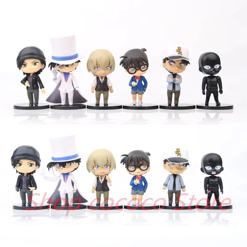 6pcs/Set Detective Conan Cartoon Edogawa Konan Kaitou Kiddo Hattori Heiji Furuya Rei Akai Shuuichi PVC Figures Kids Hobby Toys