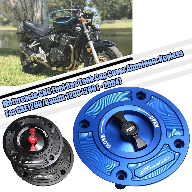 Keyless Motorcycle CNC Fuel Tank Cap Cover For GSF1200 Bandit 1200 2001 2002 2003 2004 with Logo Bandit GSF Bandit1200