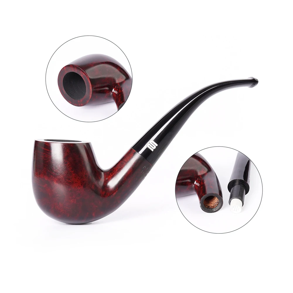 Long-handled briar tobacco pipe, church pipe with replacement mouthpiece, pipe cleaning set, curved handle pipe, Father Day gift