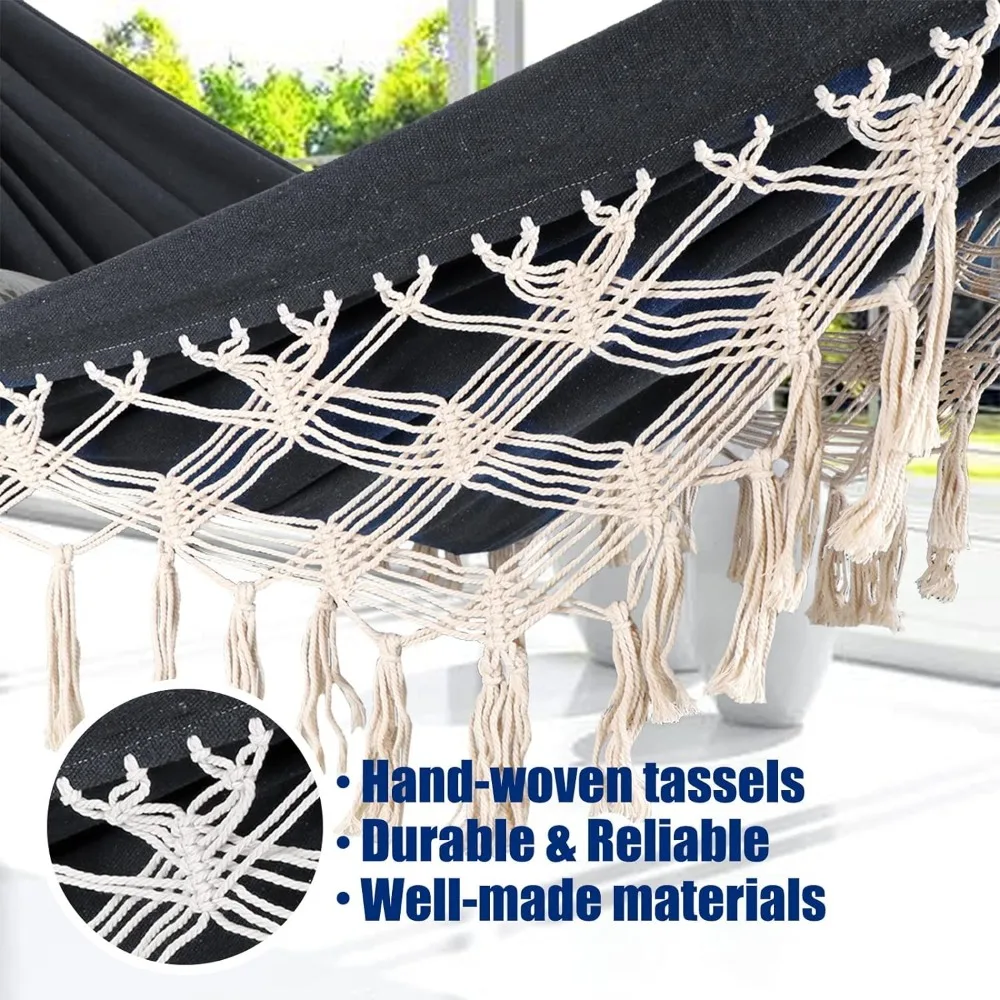 Anyoo Hammock Garden Cotton Comfortable Fabric Elegant Deluxe Tassels Sturdy Swing Up to 450lbs Portable Hammock