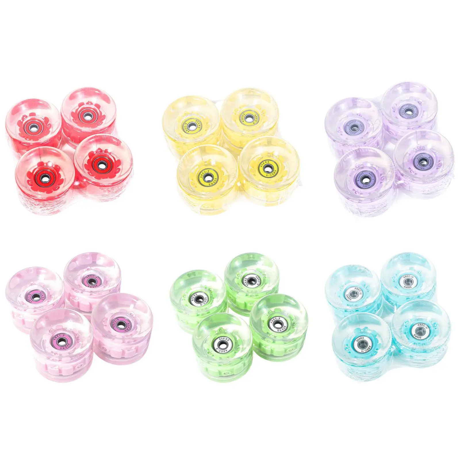 LEDライト付きスケートボードホイール,透明,フラッシュ,pu,Abec-9,608rsベアリング,発光,滑らか,軽量,クルーザー交換,4個