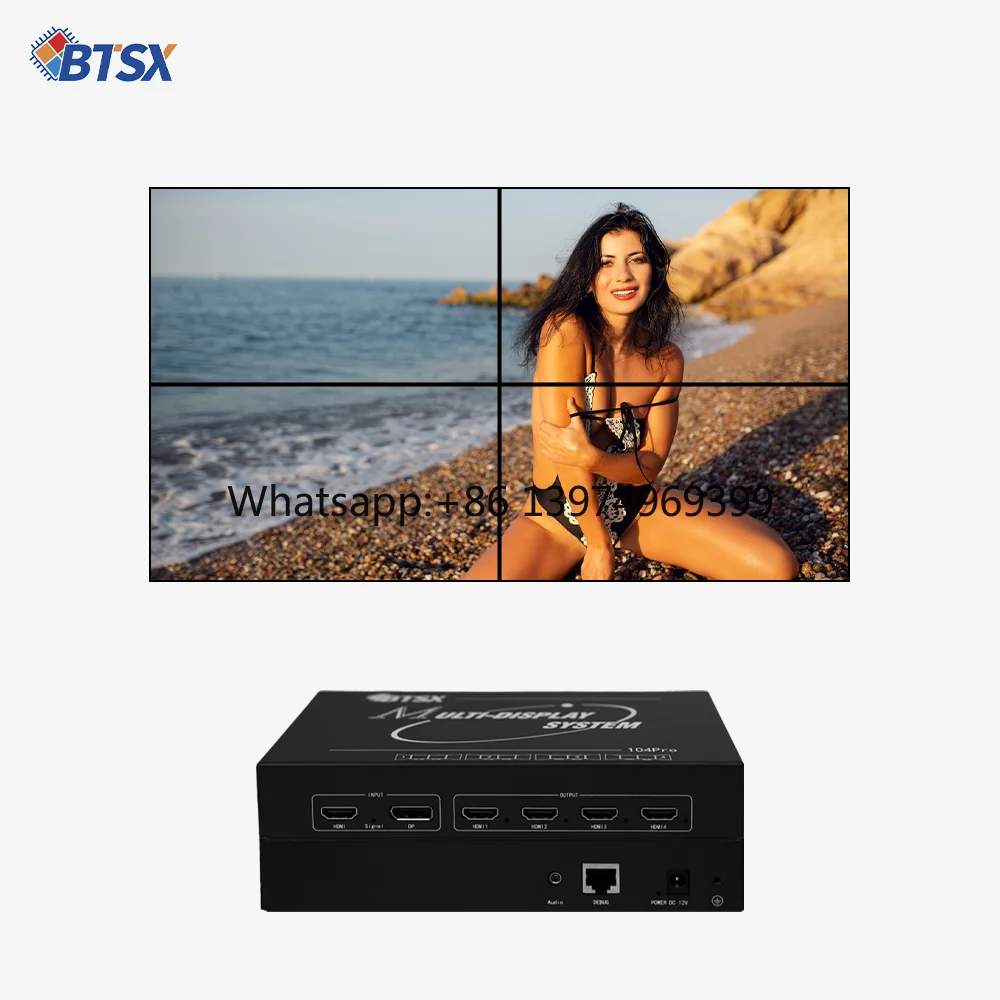 Bitvisus 3.5mm Audio Extraction Industrial-Grade 4 HDMI Outputs 4K Video Wall Processor Support 1x2 1x3 1x4 2x2 Splicing