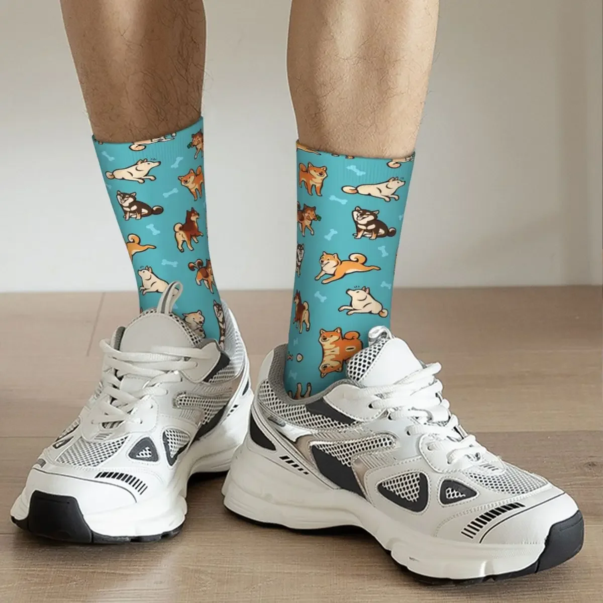 Shibes In Blue Socks Harajuku Sweat Absorbing Stockings All Season Long Socks Accessories for Man's Woman's Birthday Present