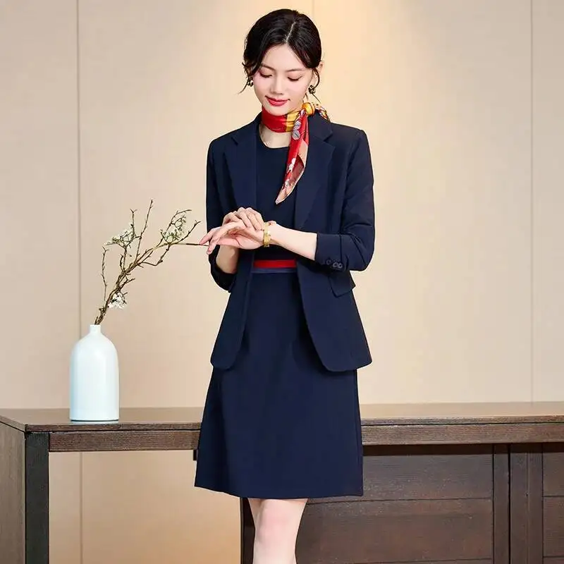 Blazers de negócios formais de tecido de alta qualidade outono inverno com vestido e jaquetas casaco profissional feminino conjunto de roupas de carreira