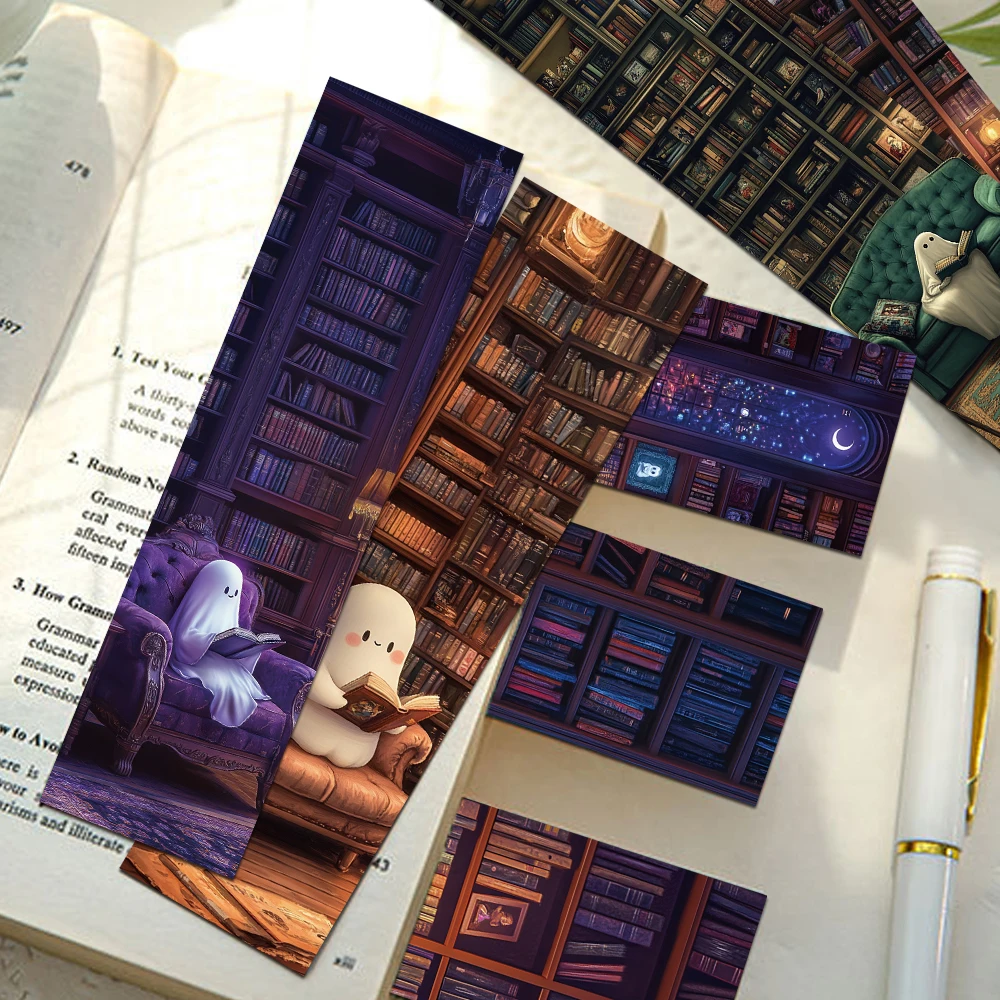 30pcs Ghost Reading At The Library Bookmarks Reading Pages Books Labeled Students Stationary Supplies DIY Aesthetic Bookmark
