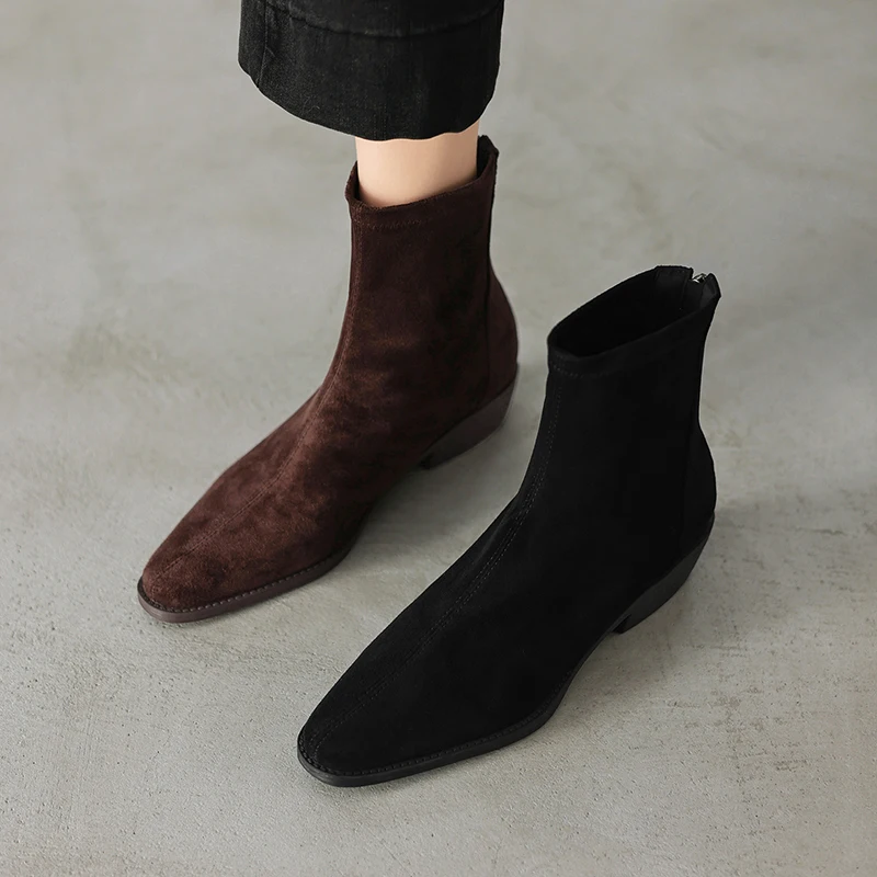 2026 new autumn winter women ankle boots plus size 22-26cm flannel upper round toe thick heel back zip short boots fashion