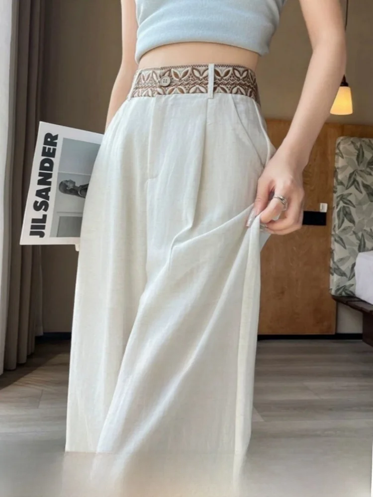 High Waist Wide Leg Ice Silk Pants Women's Thin Tailored Suit Trousers Drapey Floor Length Casual Straight Cut Commute Style