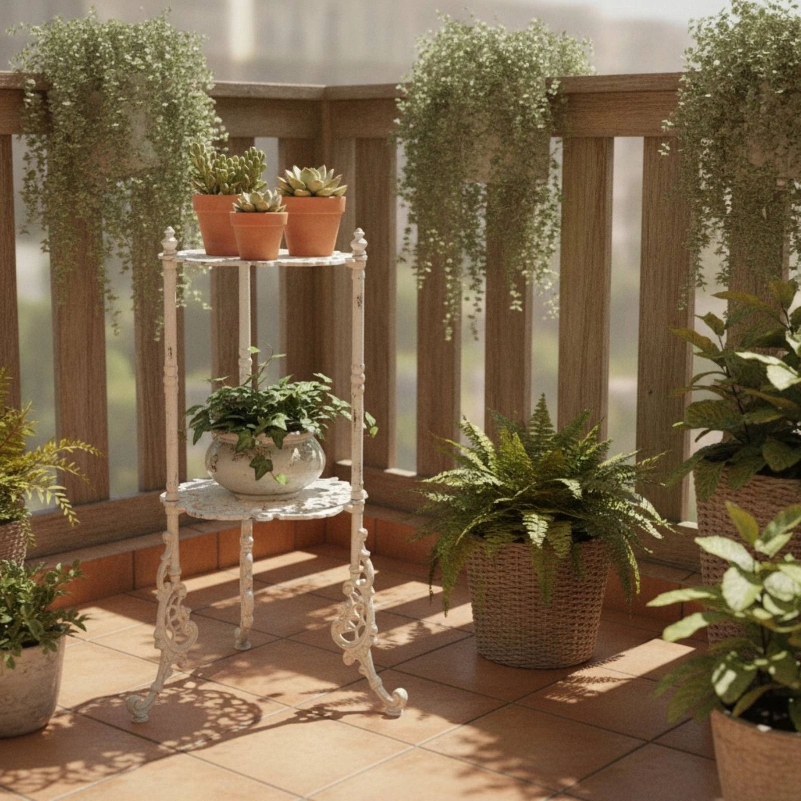 Rak Tanaman Dua Tingkat Gaya V - Outdoor Furniture Vintage ulasan dan harga