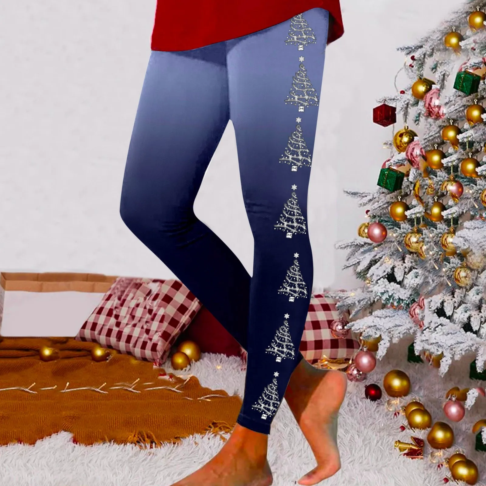 Christmas Women's Leggings Pants Tree Print High Waist Leggings Happy Christmas Party Long Pants Yoga Pants Ladies Trousers