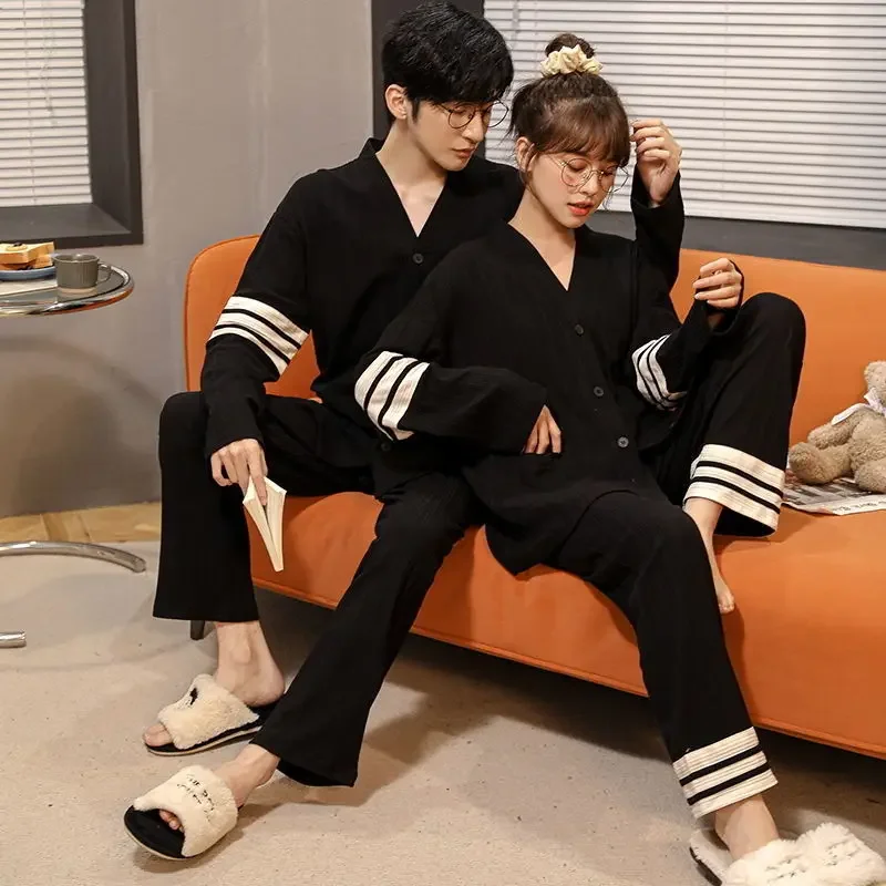 

Couple pajamas Spring and Autumn Long sleeve Pure cotton cardigan loungewear Autumn and winter suit Can be worn outside pajamas