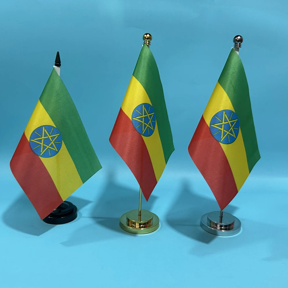 SKY FLAG Office Desk Flag of Ethiopia Flag 14x21cm Polyester Table Flag Ethiopia National Banner Desk Ornaments Flags