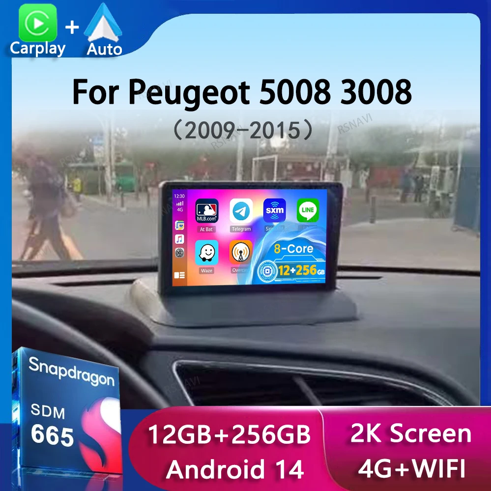 Android 14 Wireless Carplay Auto Car Radio For Peugeot 5008 3008 2009-2015 Audio GPS Navigation Multimedia Video Player Stereo