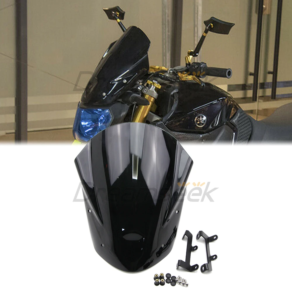 Motorcycle Windshield Font Windscreen with Bracket Bolt for Yamaha MT-09 FZ-09 2013 2014 2015 2016 Wind Shield Deflector Black