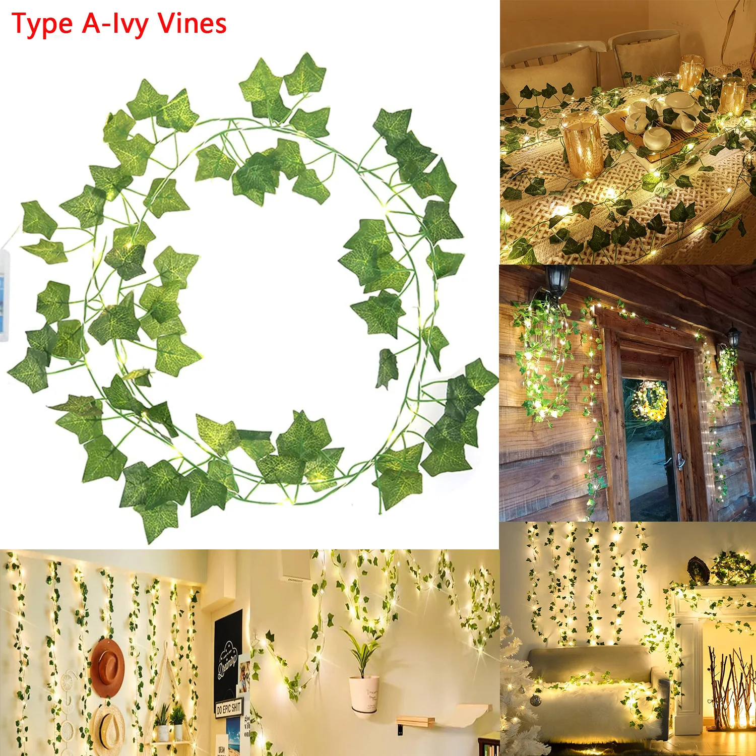 2M-10M Flower Green Leaf String Lights Artificial Vine Fairy Lights USB/Battery Powered Christmas Garland for Weeding Home Decor