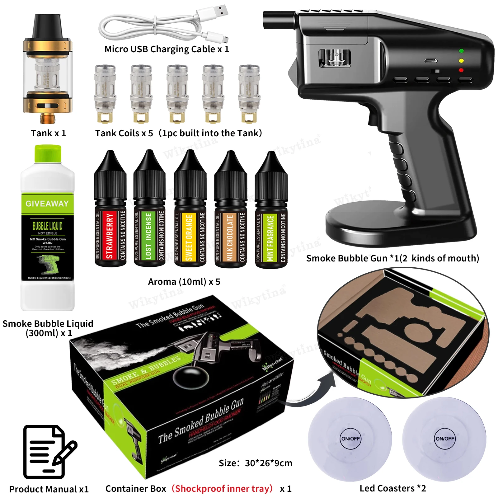 USB Rechargeable Cocktail Smoke Bubble Gun Food Smoker with Flavor Infusion Aroma for Home Bar Molecular Cuisine Bartender Kit