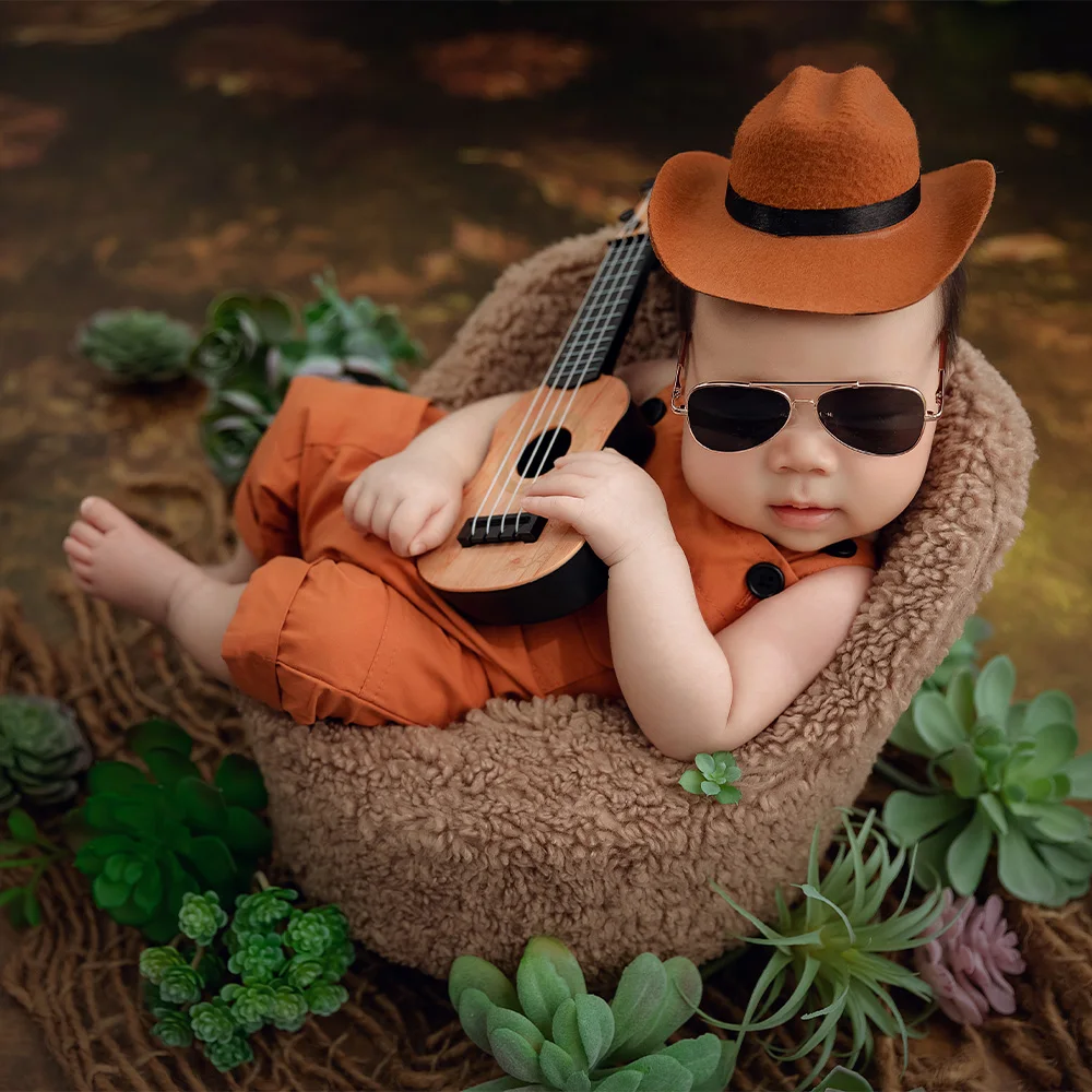 Newborn Western Cowboy Theme Clothes Overalls Cowboy Hats Photography Outfits Sunglasses Pillow Blankets Infant Photoshoot Props