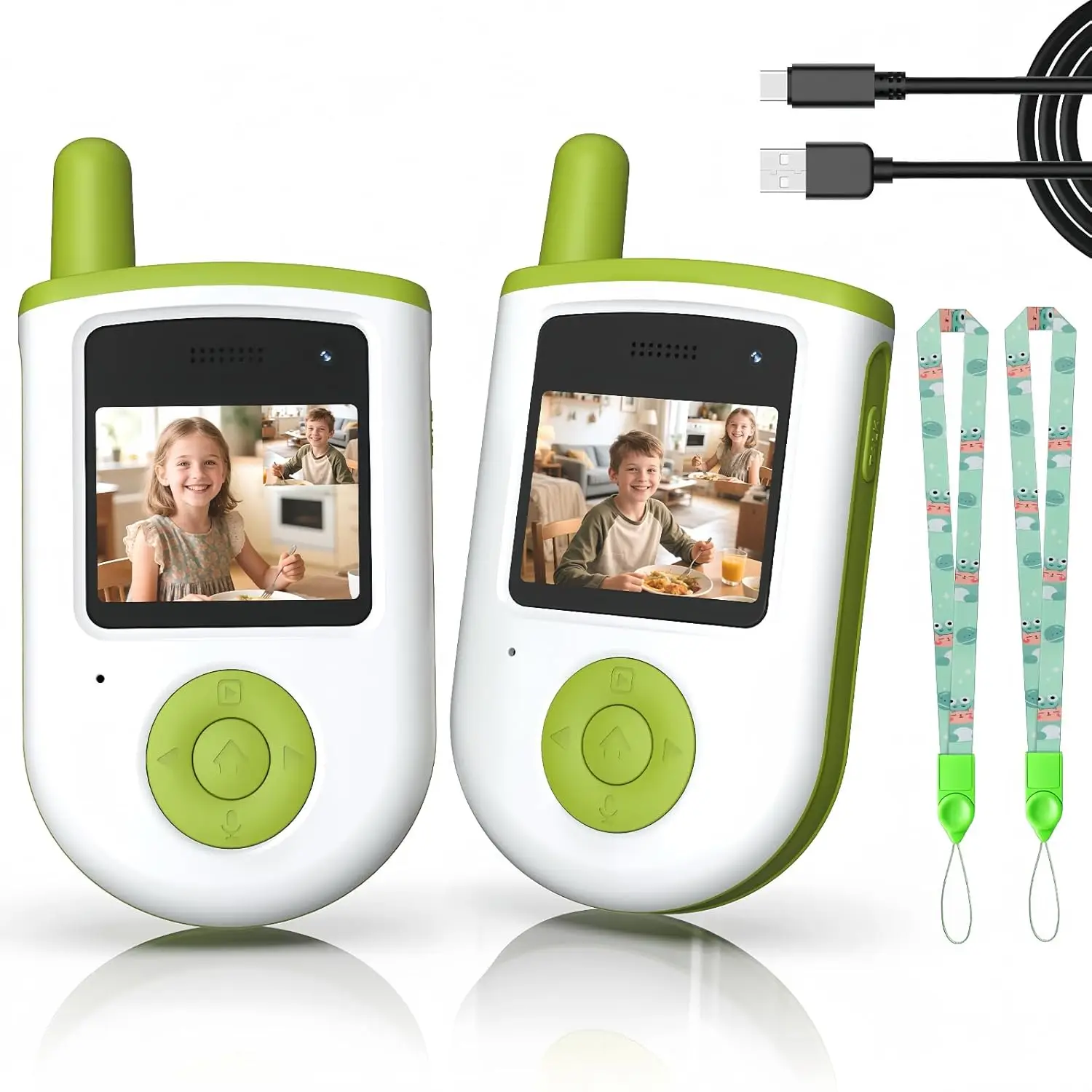 

Rechargeable Video Intercom Walkie Talkies with Games & Sticker Effect, Indoor Outdoor Toys for Family Fun, Gift for Ages 3-8