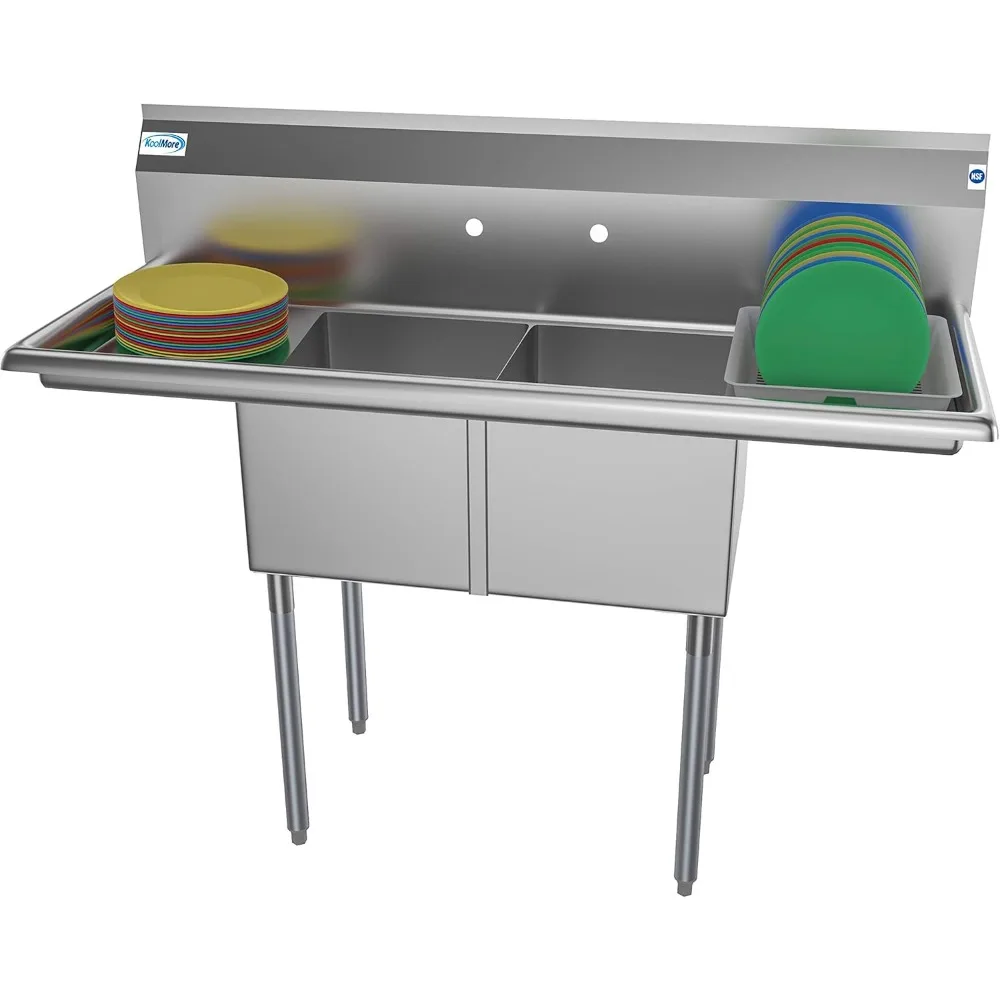 

- SB141611-12B3 2 Compartment Stainless Steel NSF Commercial Kitchen Prep & Utility Sink with 2 Drainboards - Bowl Size 14" x 1