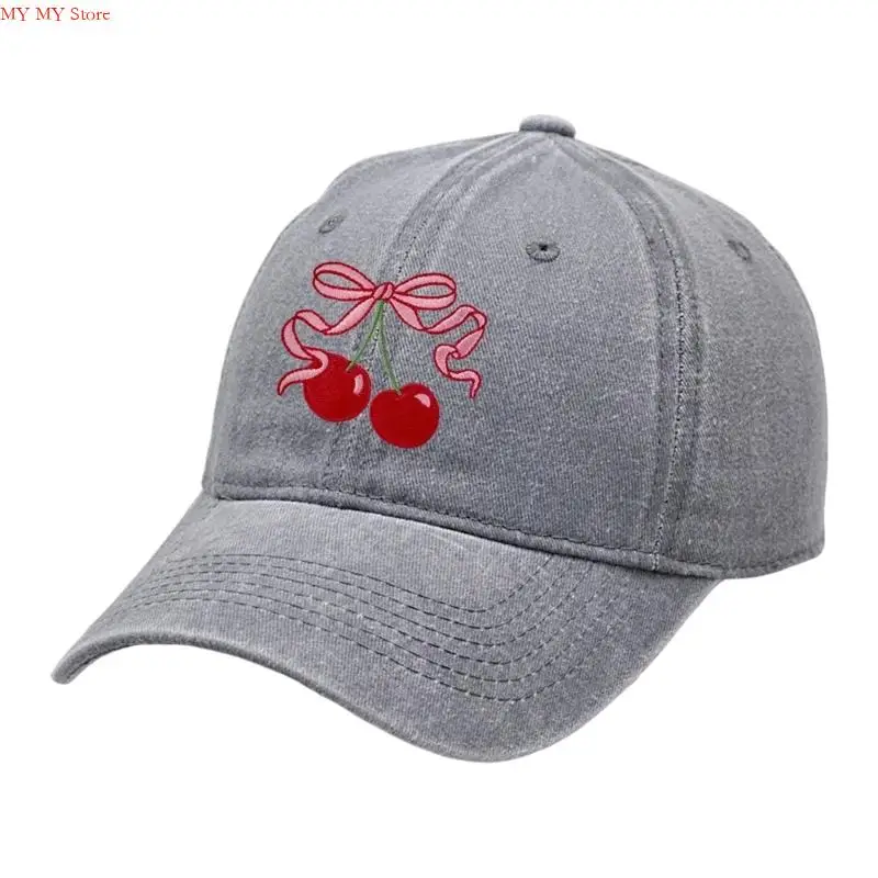 N1HE قبعة سائقي الشاحنات القطن تنفس مع الكرز Bowknot طباعة قابل للتعديل قبعات البيسبول للنساء فتاة التخييم في الهواء الطلق