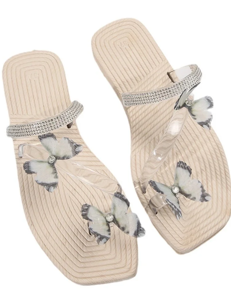 

Butterfly Simple Fairy Style Toe-Post Versatile Soft Bottom Beach Sandals Slip-On Summer Flip Flops for Women
