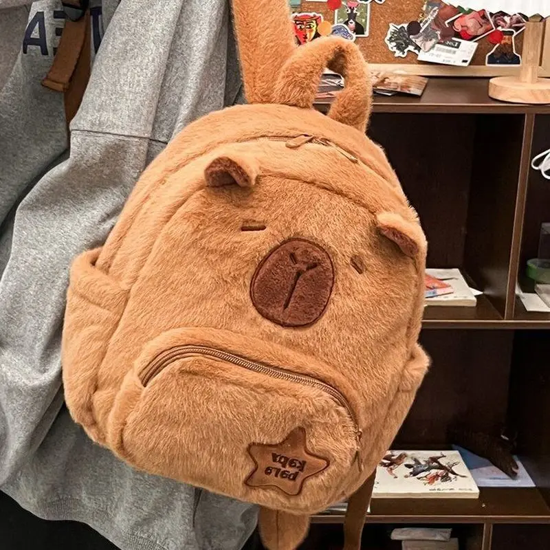 Student School Bag Capibala Plush Capybara Bag Casual All-Match Fur Bag Large Capacity Backpack School Bag Mochila Children Gift