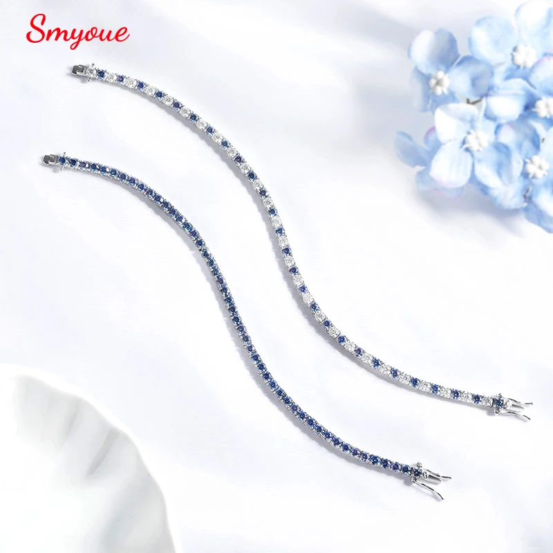 

Smyoue 3/4/5/6.5mm Full Moissanite Diamond Tennis Bracelets for Women Man Colorful Gem Sparkling 925 Sterling Silver Chain GRA